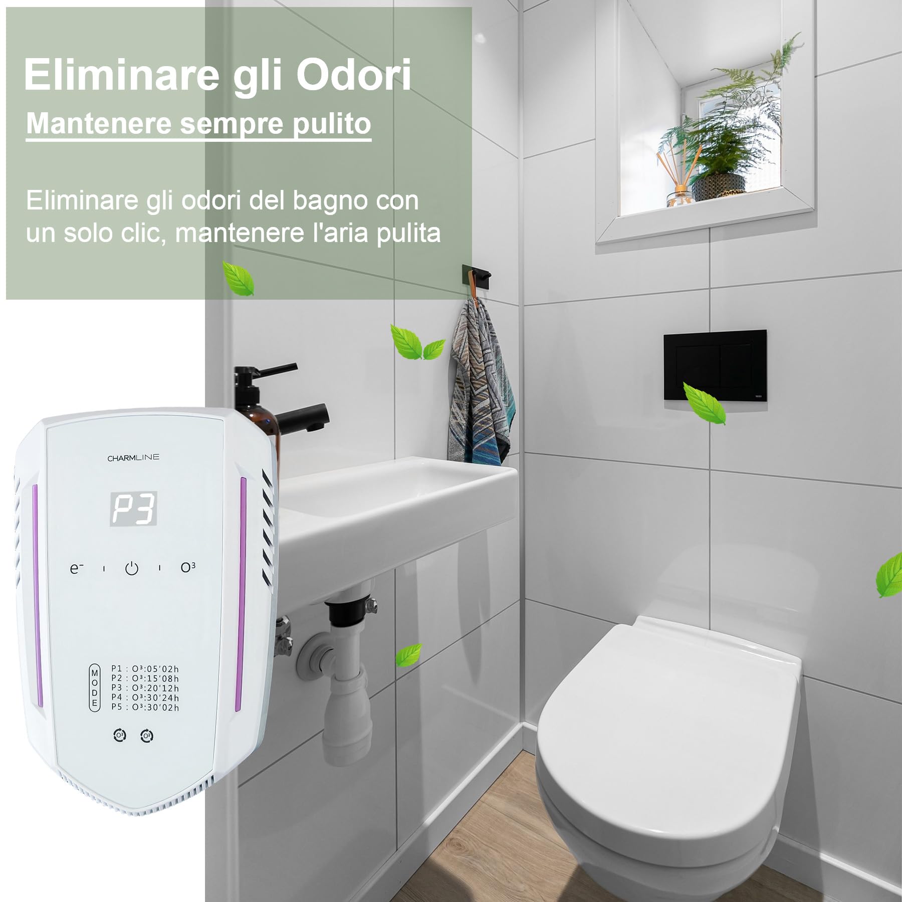 Purificatore d’aria con ozono e ioni negativi, per eliminare gli odori di stanze per animali, case nuove, bagni e cucine, generatore di ozono per interni, purificatore aria elimina odori
