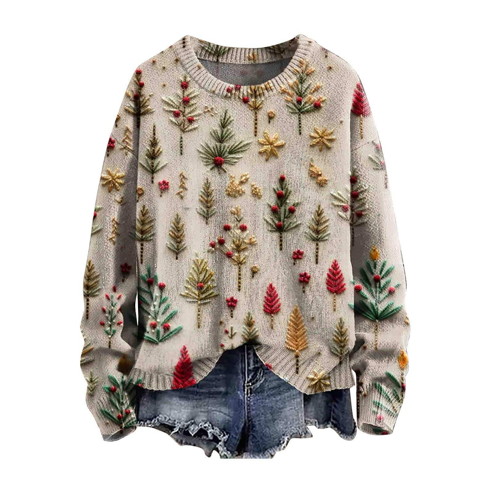 Christmas Sweaters for Women Ugly Vintage Sweater Pullovers Long Sleeve Cozy Sweatshirt Tops Xmas Holiday Clothes