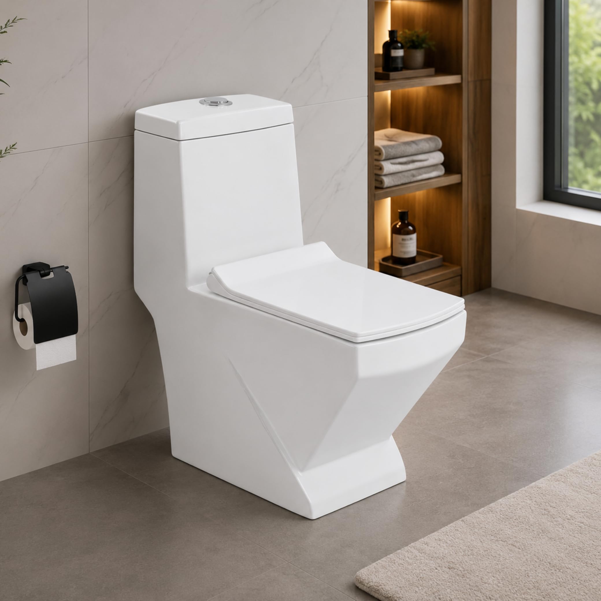 Hisre Premium Western Floor Mounted One Piece Water Closet Ceramic Western Toilet/Commode/European Commode Square With Soft Close Seat Cover For Lavatory, Toilets (STUD), photo 3 of 5