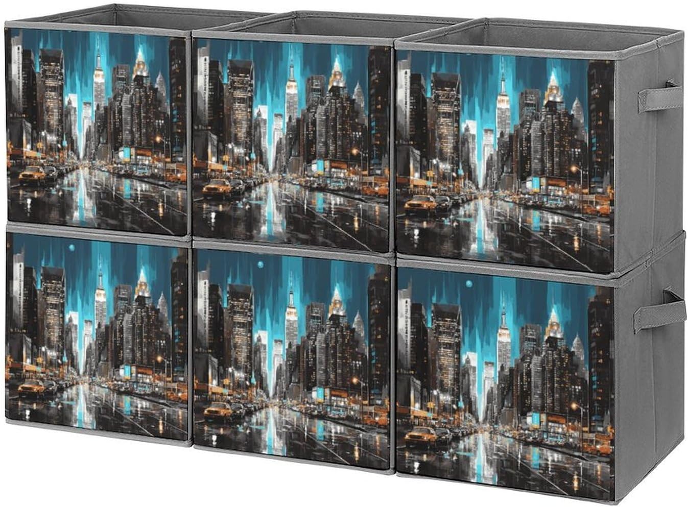 New York Paintings Storage Cubes Set of 6 Storage Bins with Handles Collapsible Storage Basket Fabric Storage Box for Shelves Large Closet Shelf Organizer for Organization 11 Inch