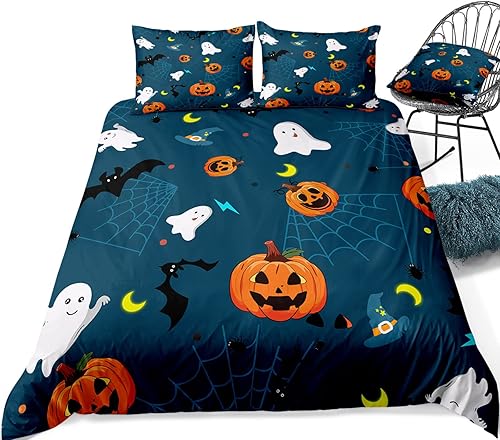 Miniatura 123 de Pumpkin Bedding Halloween Duvet Cover Set Funny Evil Pumpkin Pattern Design Black Halloween Bedding Set Queen 1 Duvet Cover 2 Pillowcases