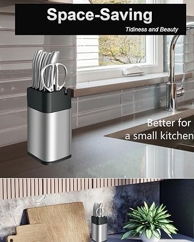 Miniatura 8 de Juego de 6 cuchillos de chef profesional, juego de cuchillos afilados de acero inoxidable plateado para cocina con afilador integrado, mango