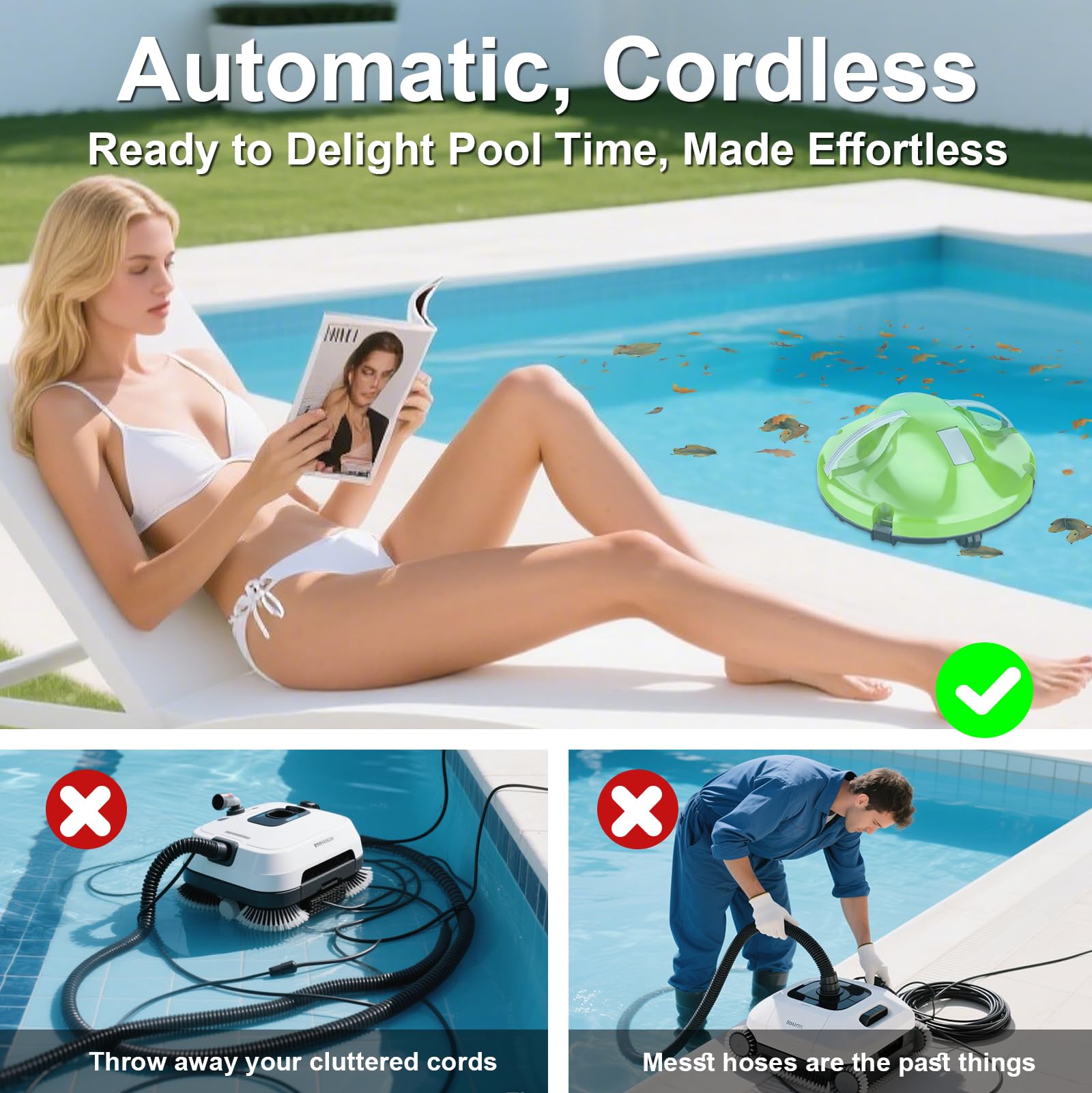 Aspirateur automatique de piscine de 120 minutes pour piscine hors sol et piscines plates creusées jusqu'à 1000 m², robot nettoyeur de piscine