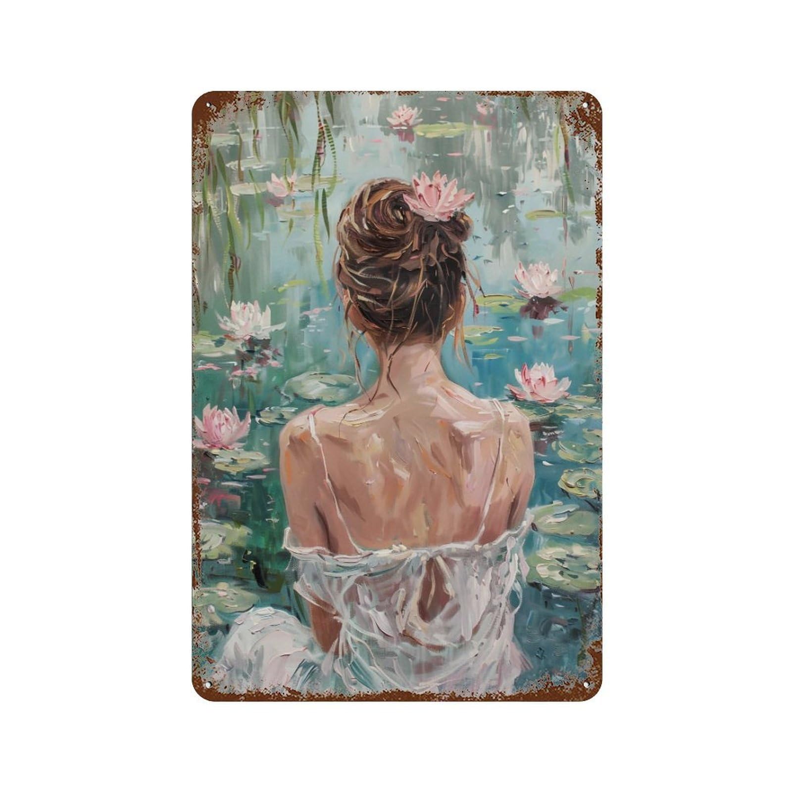 HDURYEYRYY Lotus Pond Silent Maiden 04 Wall Retro Iron Vintage Art Metal Tin Sign Poster Modern Home Cofffee Club Art Bar Shop Decor Style 30x20cm