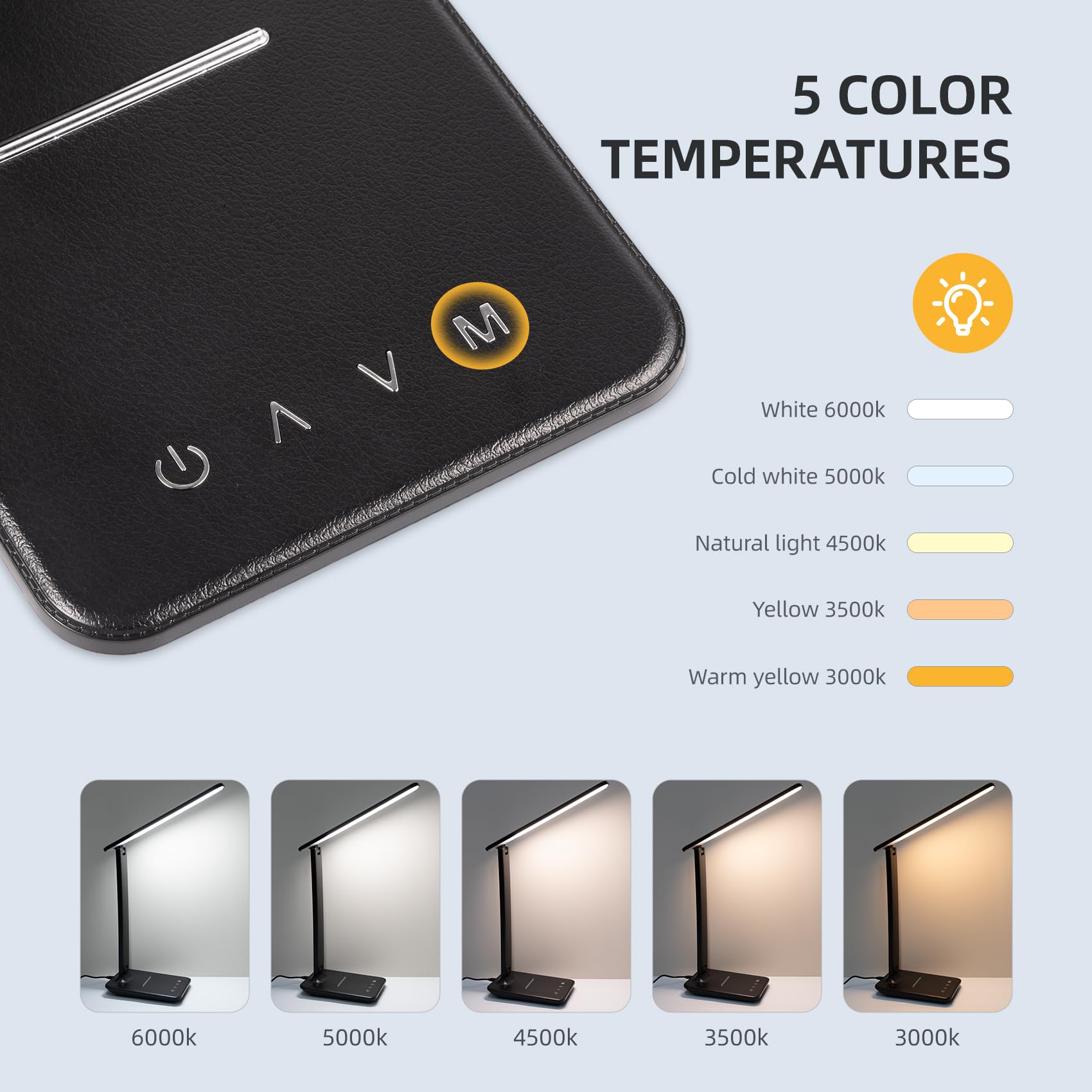 Lampada da scrivania a LED, dimmerabile, lampada da tavolo a LED con 5 colori e 5 livelli di luminosità, lampada da lettura con porta di ricarica USB, controllo touch per bambini, camera da letto