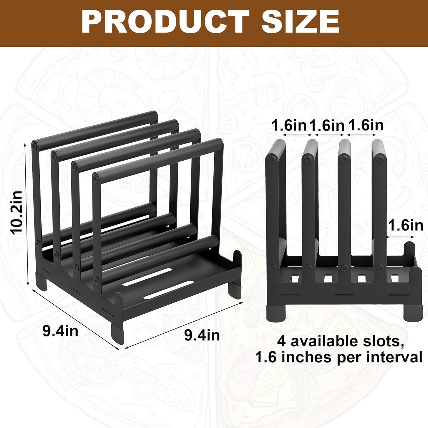Support pour pelle à pizza en acier 24 x 24 x 36 cm, 4 emplacements disponibles, support pour pelles à pizza robuste avec pieds antidérapants pour spatule à pizza, tourne-pizza, rangement pour