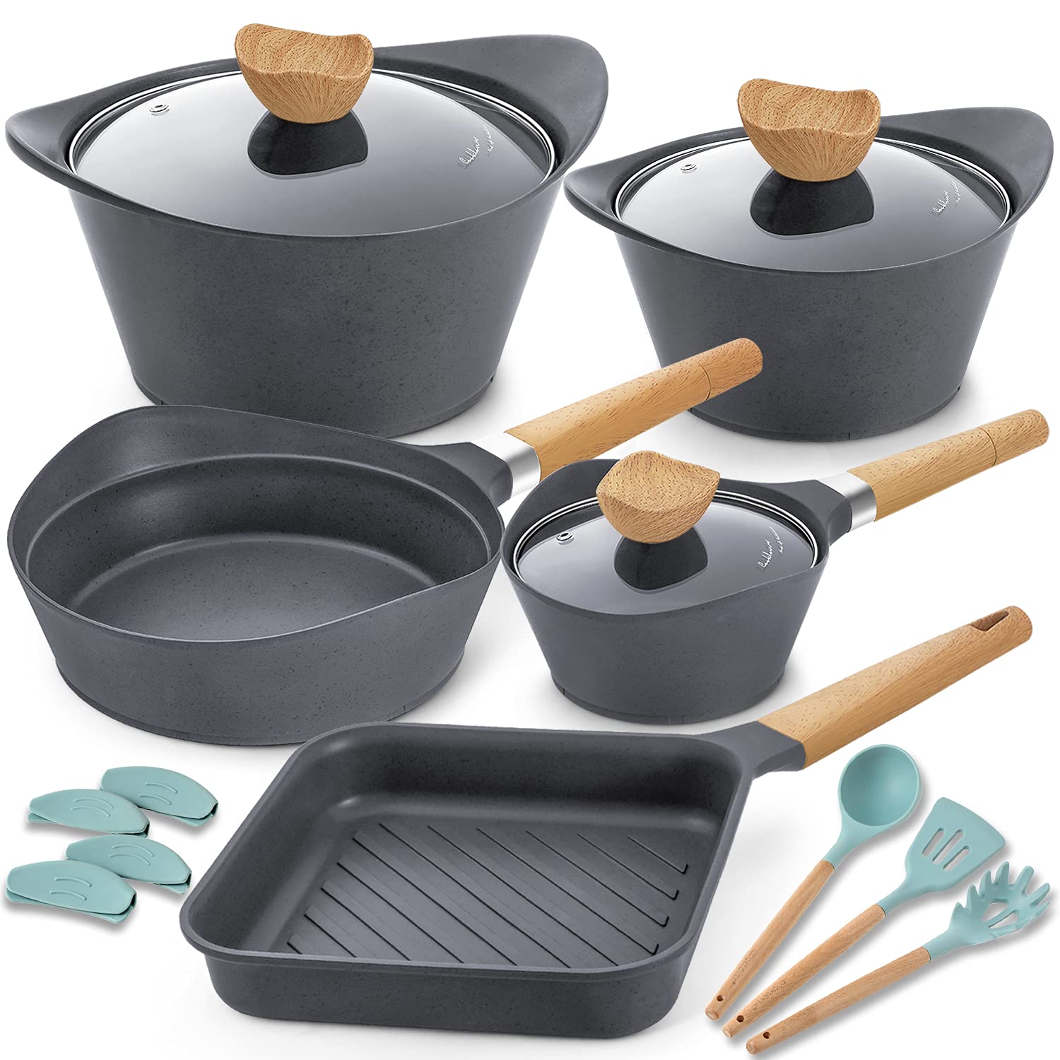 Nonstick Cookware Set 100 PFOA Free Aluminum Induction Pots and Pans