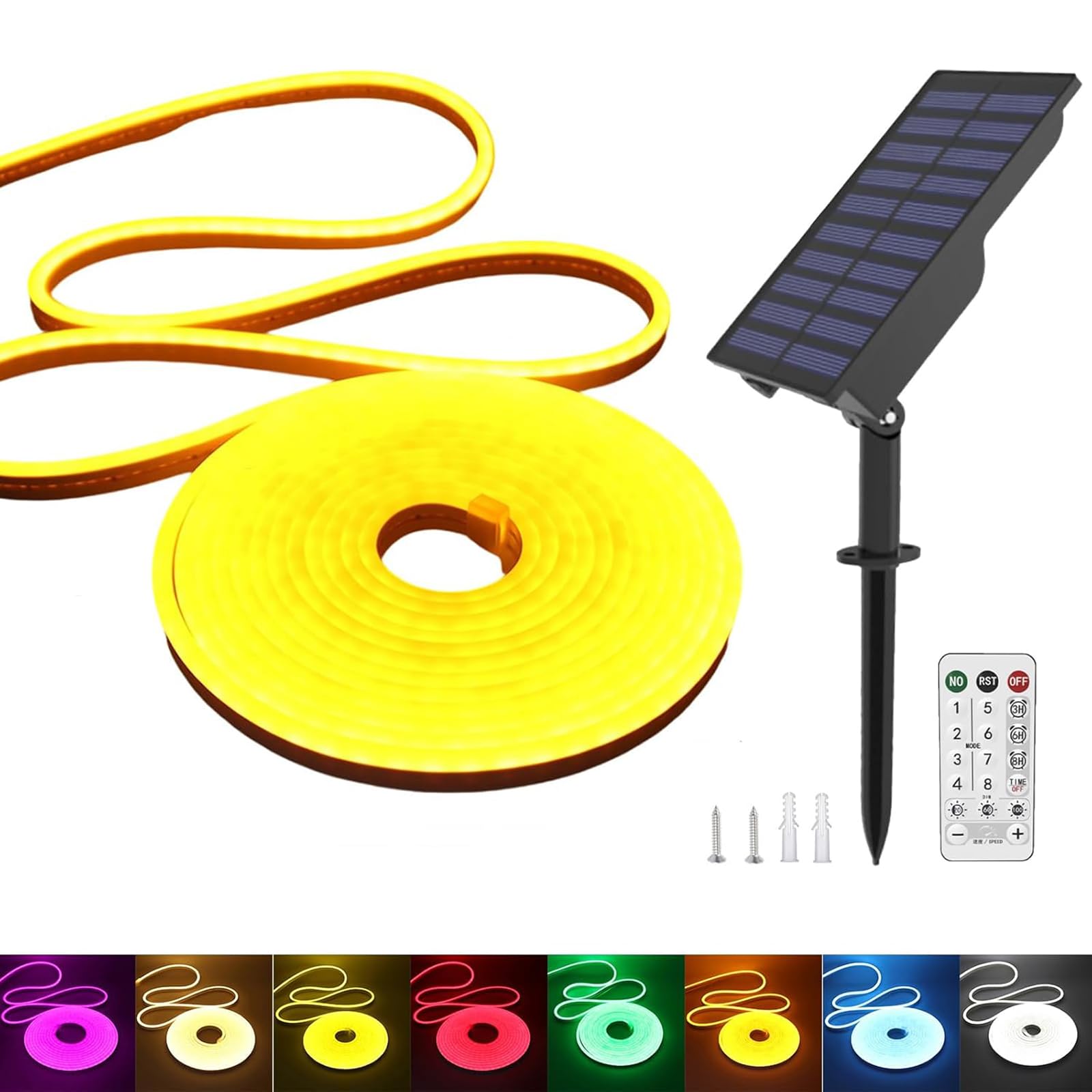 KISUFU Solar Energy Neon LED Ribbon, 24V Neon LED Strip Light IP65 Waterproof Silicone with 1.5w Solar Rechargeable Wall Mount USB Controller for Garden, Outdoor Yard Party Decoration