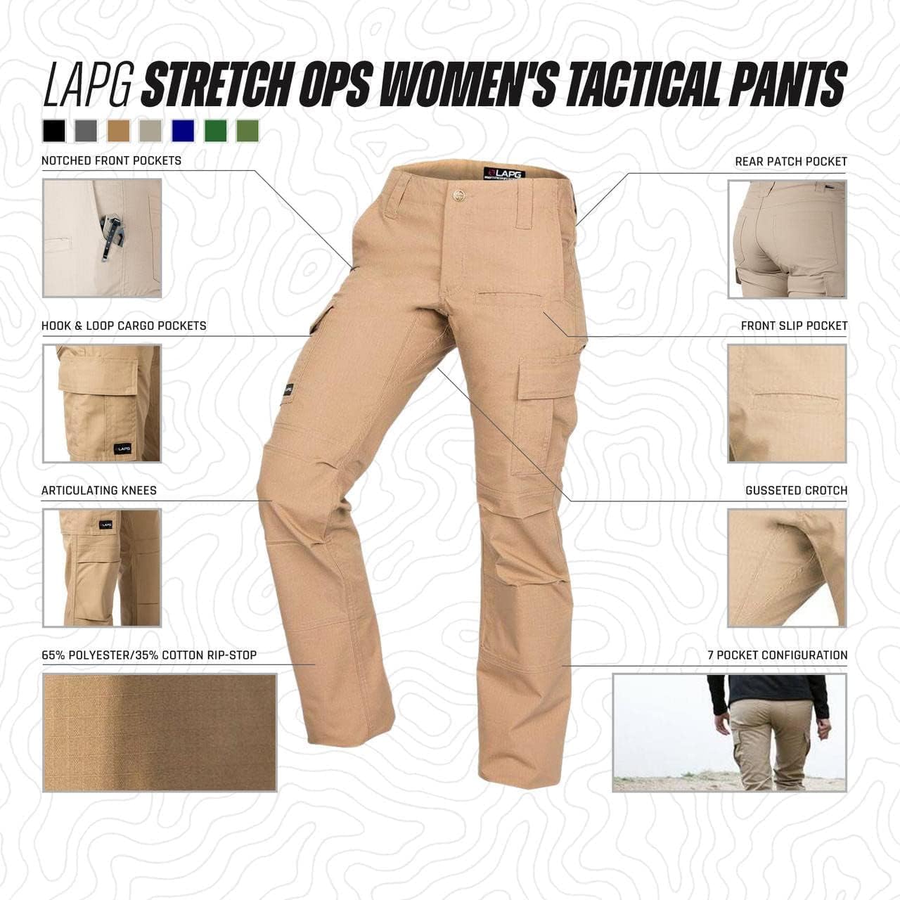 LAPG Women's Gear Stretch Tactical Pants, Low Rise, Slim Fit, 7-Pocket Durable Flex Cargo Outdoor, Hiking & Work Pants - Image 5