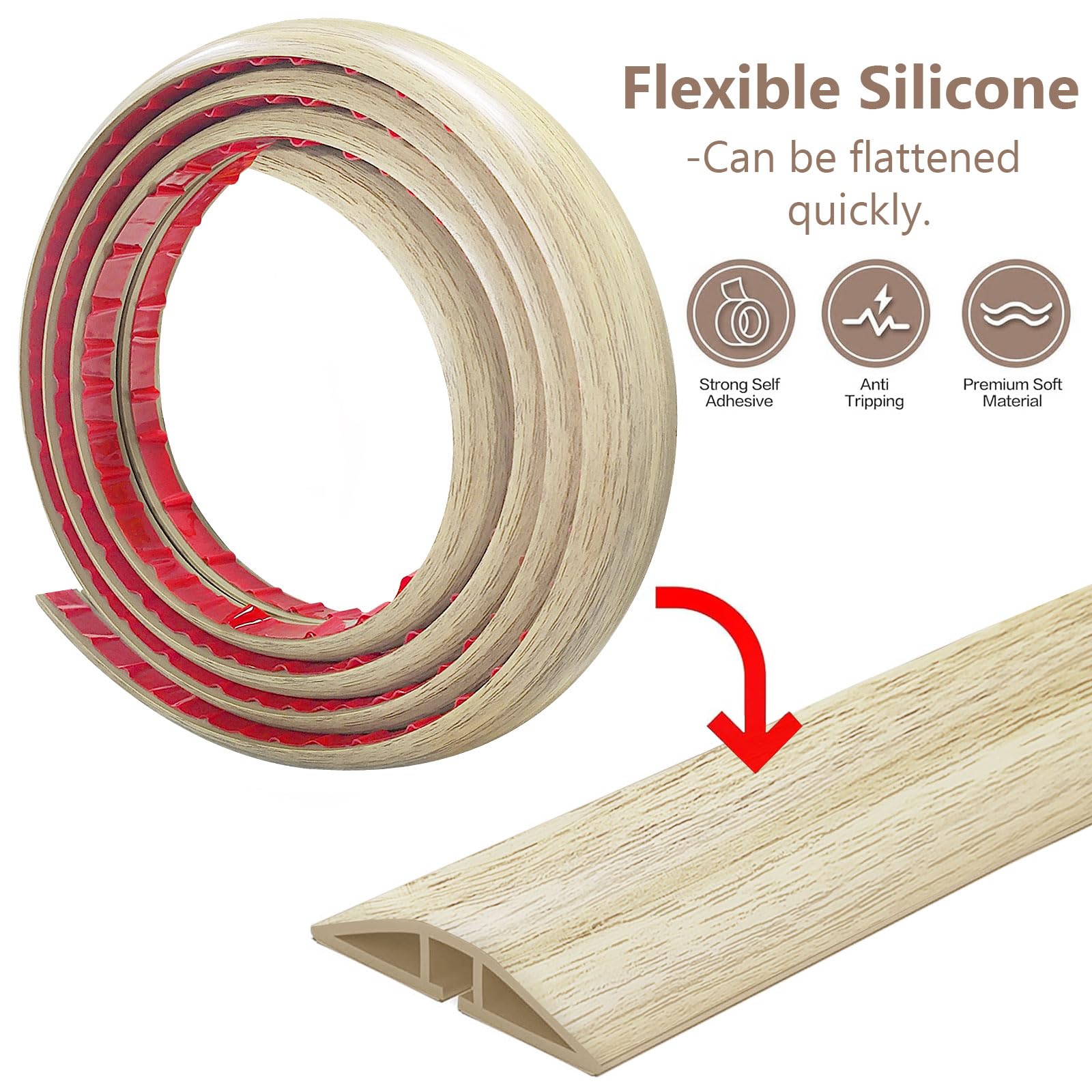 Flexibler Klein Kabelkanal Kabelbrücke Boden, Fussboden Kabelkanal, 5mx5cm Schlauchbrücke Boden Kabelabdeckung,Kabelkanall Bodenn Flach Kabelschutz für Büros,Wohnungen,Lagerhallen,Hotels (Weiße Eiche)
