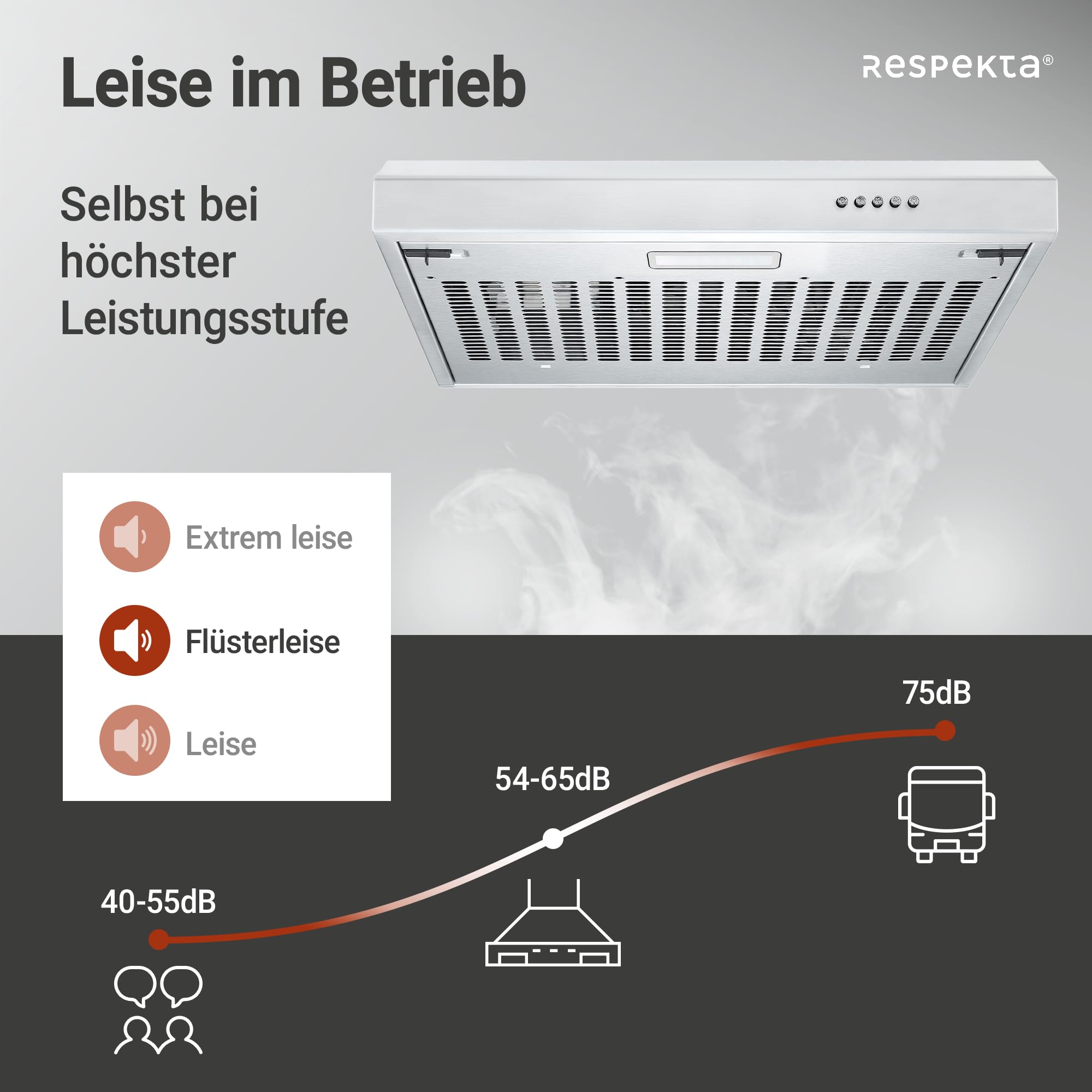 Respekta Sina cappa sottopensile inox/cappa aspirante 60 cm/corpo inox di qualità/funzione aspirazione e espulsione aria / CH600IX-19 / classe efficienza energetica A+ / 54–65 dB