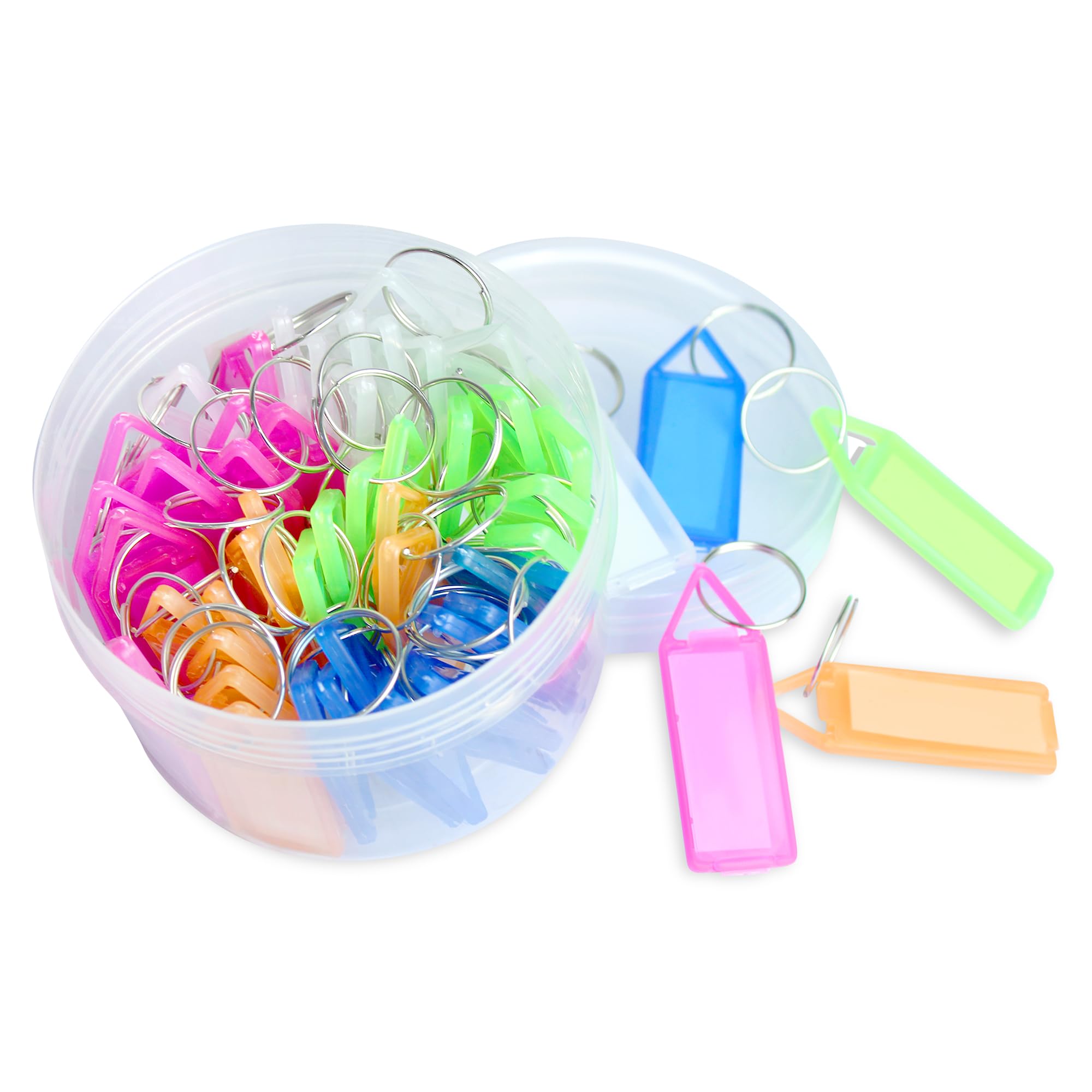 Key Tags Labels, 50 Piece Multicolour Tags Plastic Multicolor Assorted Keychain with Both Side ID Label and Split Ring for Office, Home Key