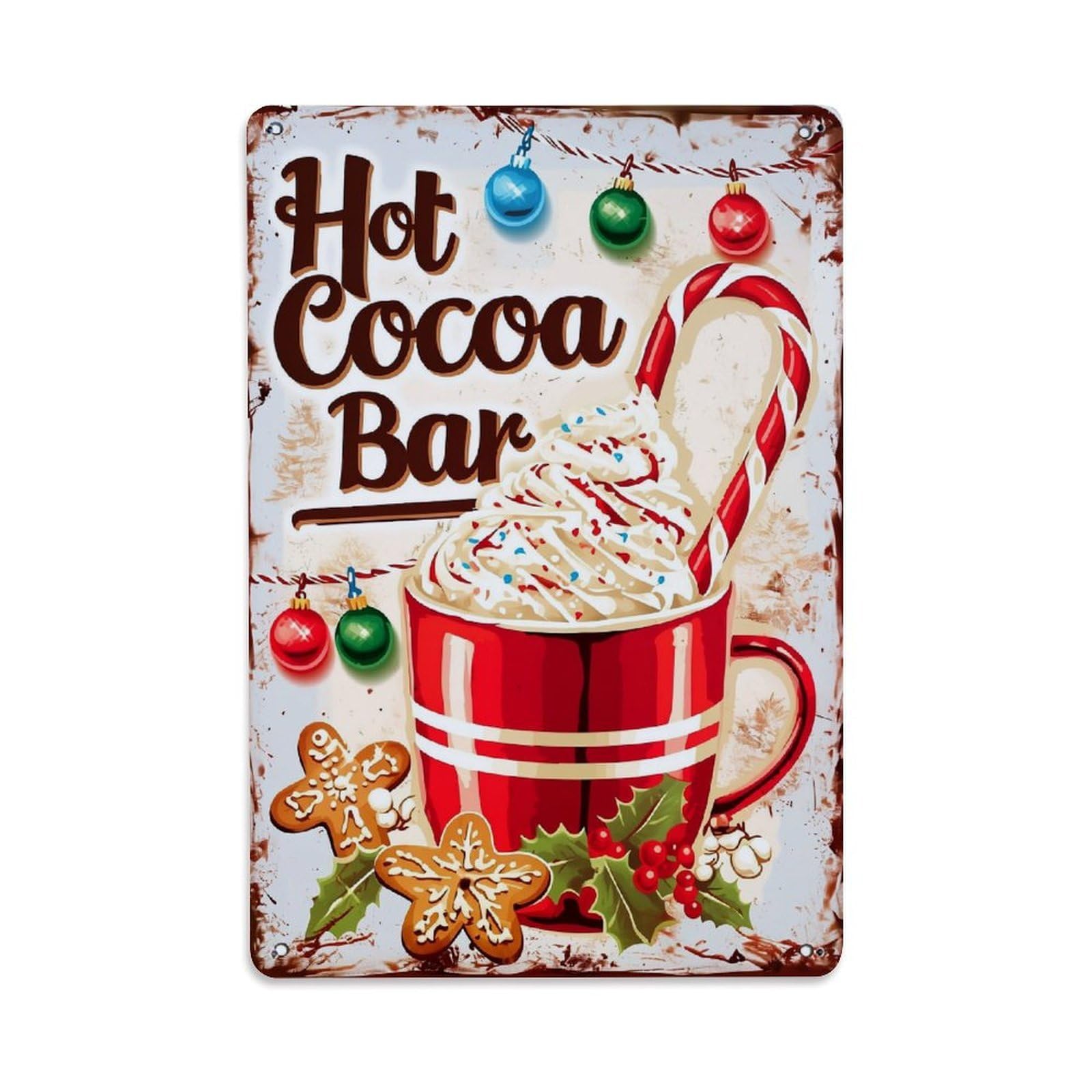 Jdfenggu Vintage Hot Cocoa Bar Christmas Decor Retro Metal Tin Sign, Decor Art Poster For Bar, Home, Man Cave, Kitchen, Laundry Room Gift 8X12inch