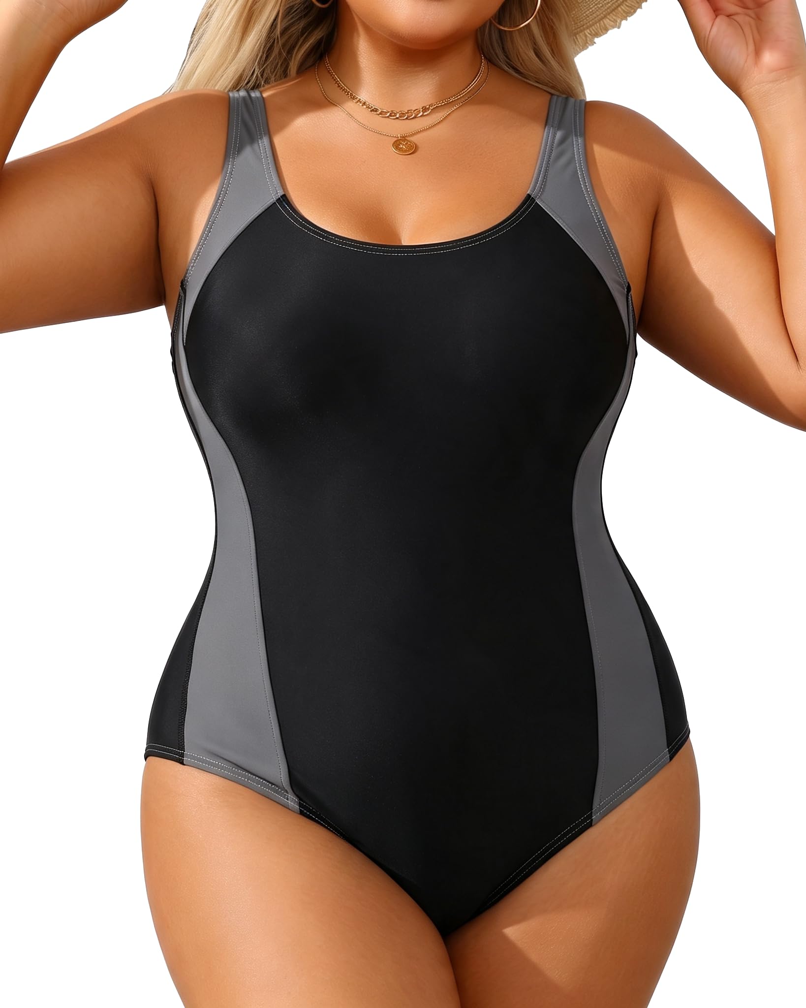 Aqua Eve Plus Size Swimsuits Athletic One Piece Bathing Suit for Women Tummy Control Slimming Swimwear, Grey, 22 Plus