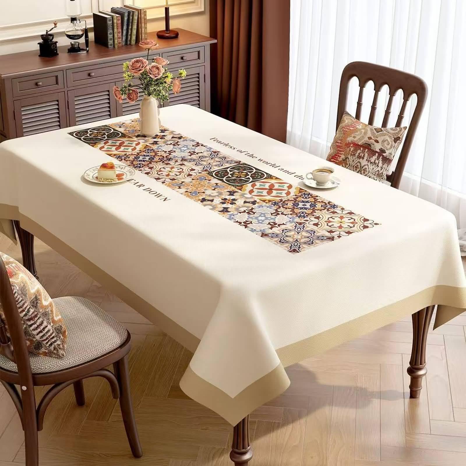 PVC Tischdecke Rechteckig Abwaschbar, Beige Coloré | 140x200CM