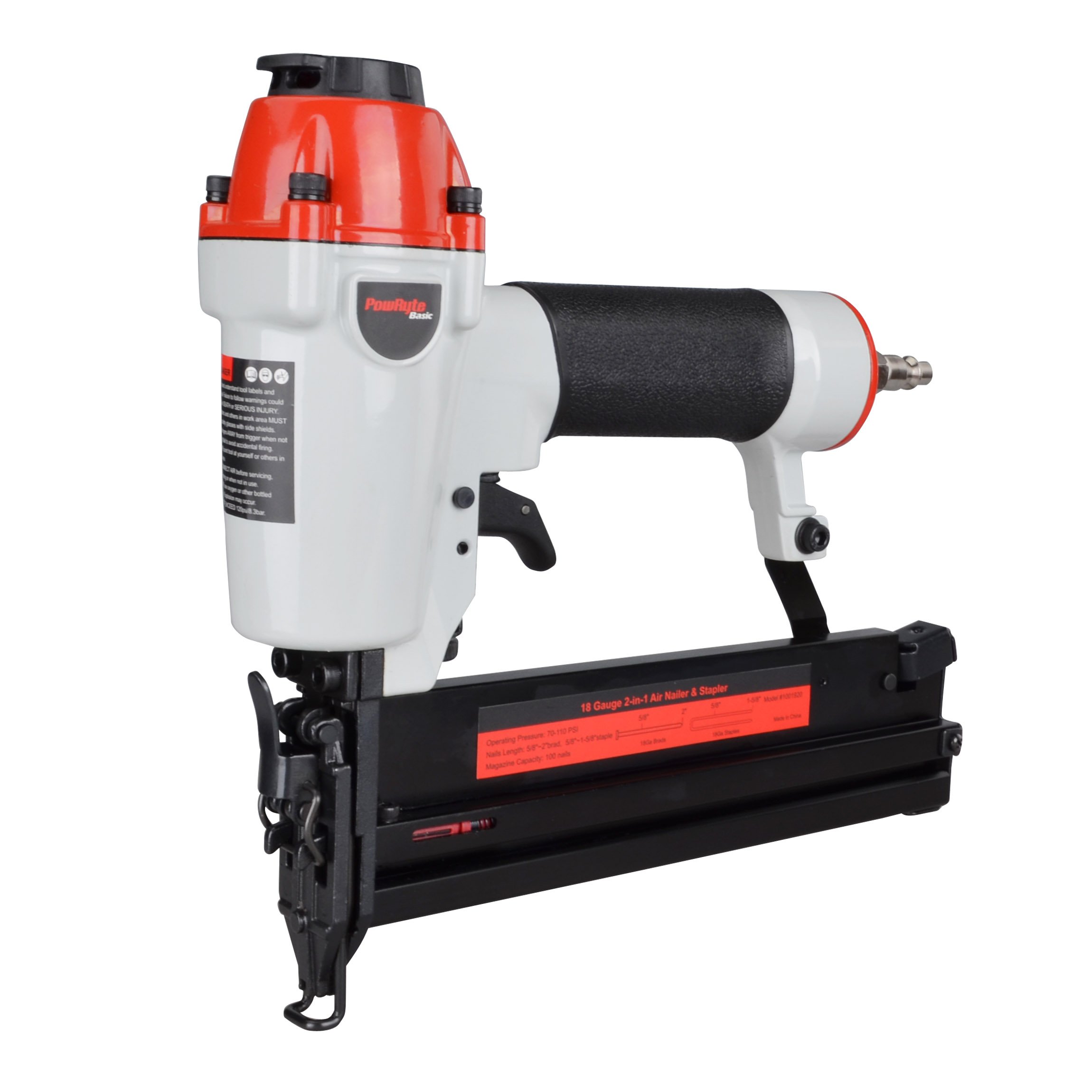PowRyte 18 Gauge 2-in-1 Air Brad Nailer/Narrow Crown Stapler with Tool-Free Jam Release Mechanism