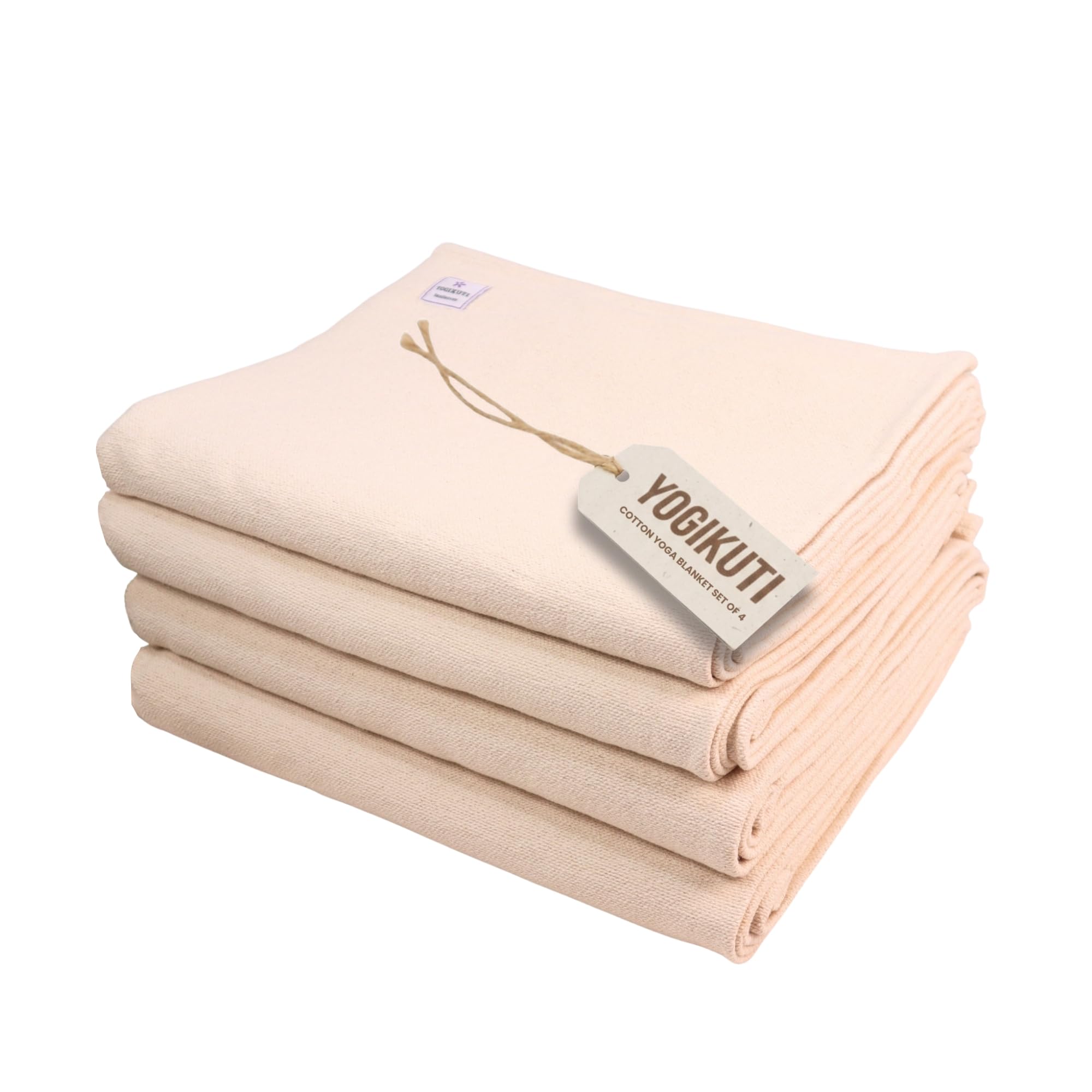 Yogikuti Iyengar Yoga Blanket Set of Four – Thick Handwoven Cotton Blankets for Restorative Yoga, Meditation and Pranayama – Supportive Yoga Prop for Comfort, Alignment and Deep Relaxation - (White)