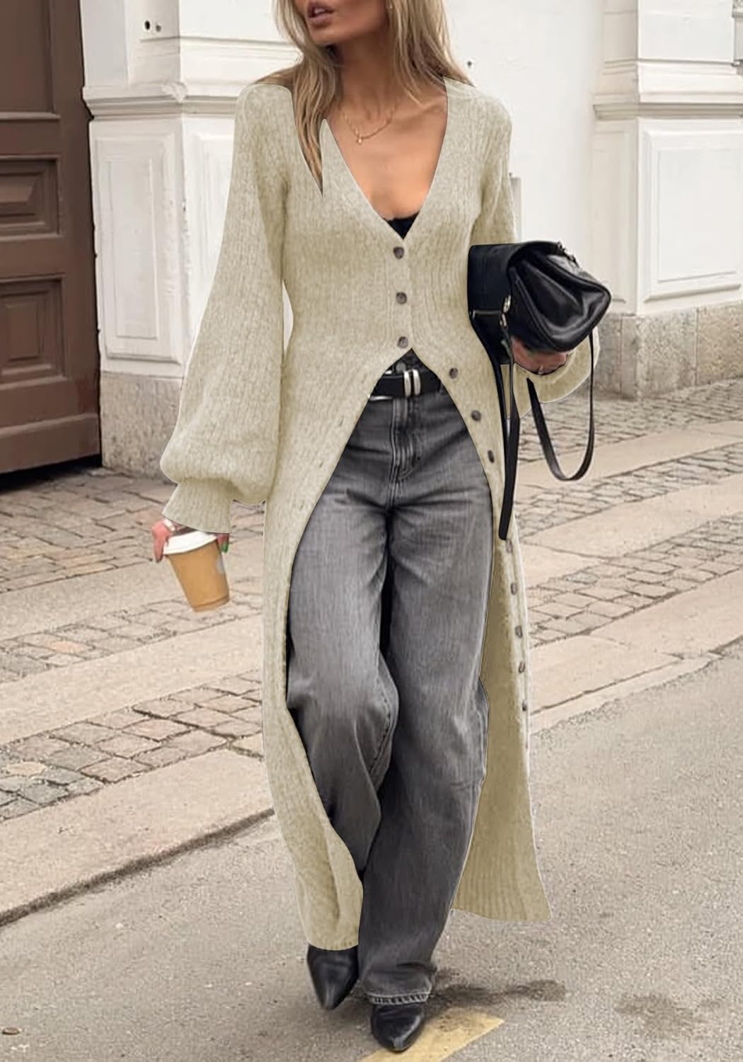 Unybwonn Long Cardigans for Women Chunky Cable Knit Duster Sweater Cover up Maxi Dress Long Sleeve Button Down Cardigan - Image 6