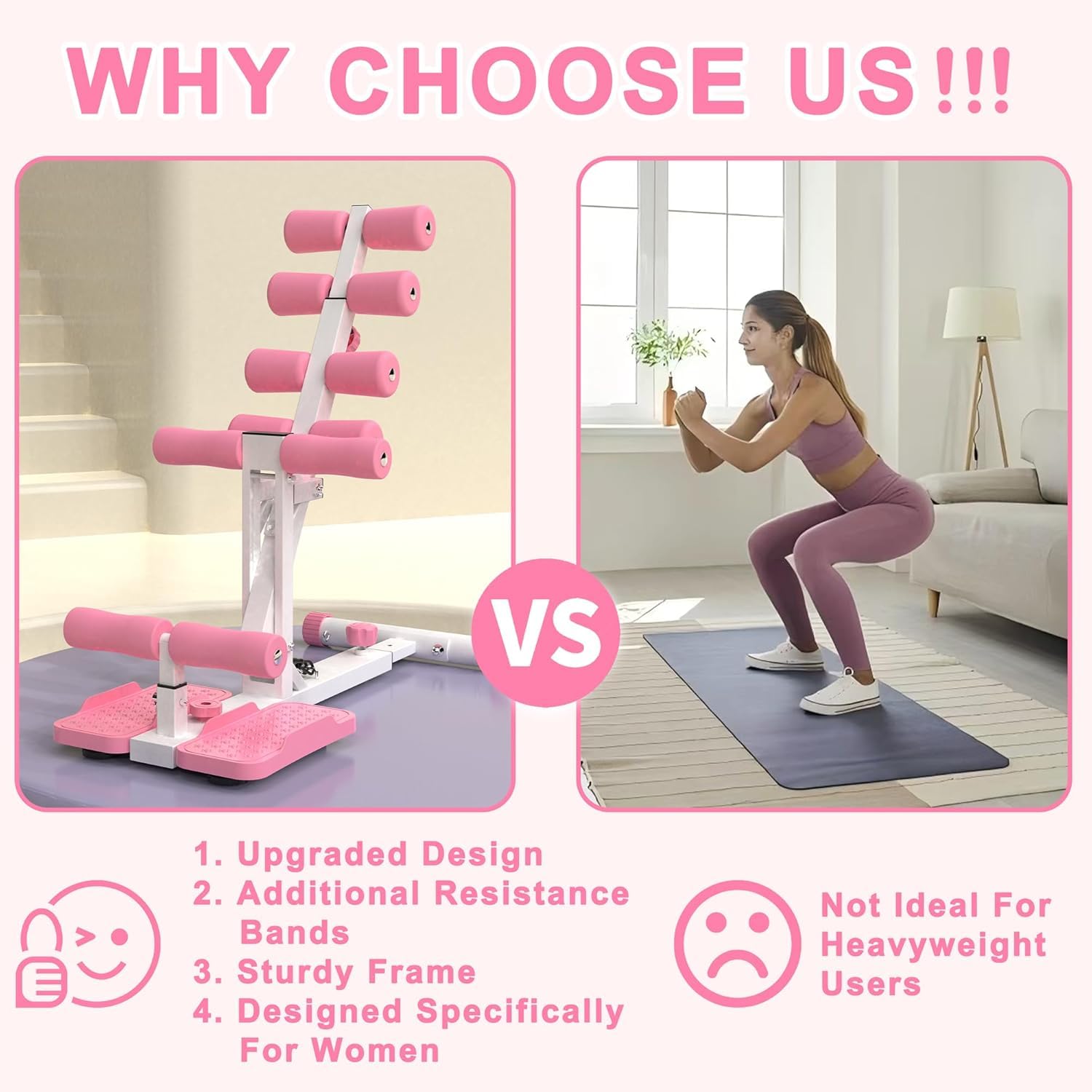 Macchina per Squat Profondi Regolabile per Donne - Allenatore per Glutei con 3 Bande Elastiche per Esercizi per Addominali E Gambe - Attrezzatura per Allenamento A Casa
