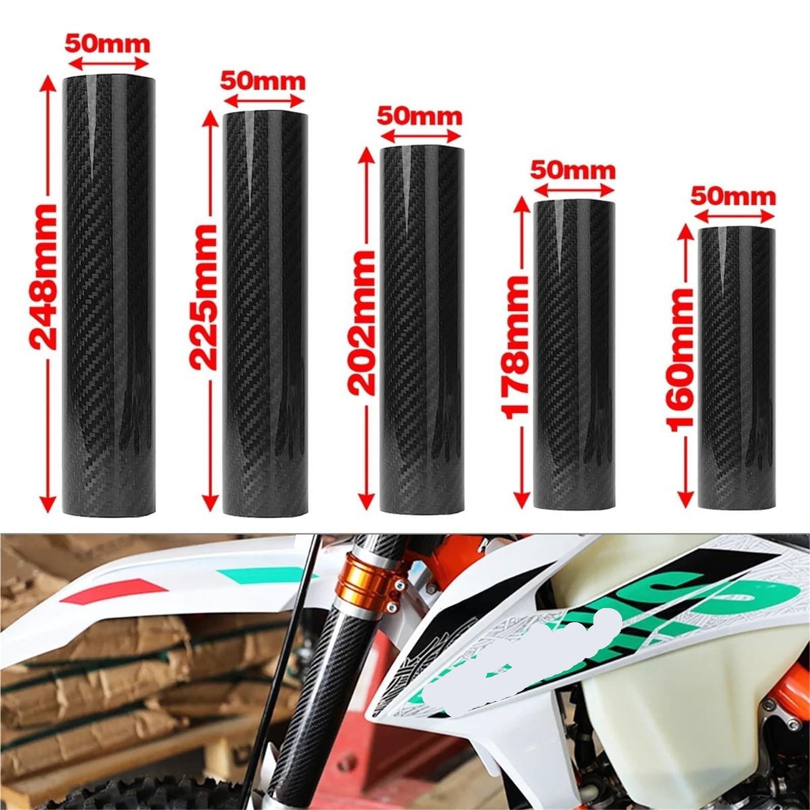Adatto per K&TM EXC SXF XCF XCW 125 250 350 Moto 160-260MM Protezione antiurto forcella anteriore regolabile protezione forcella(260mm)