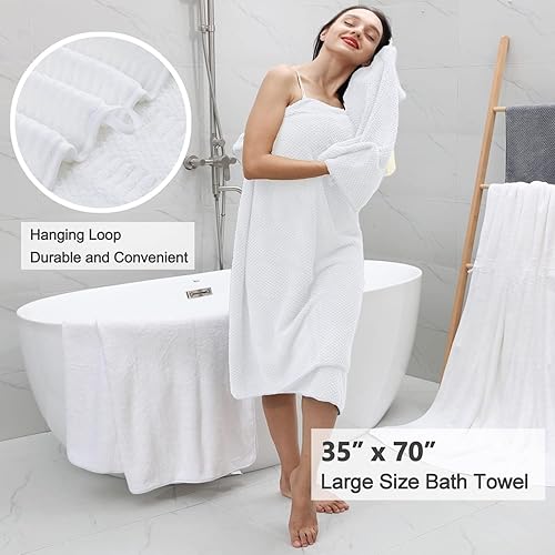 Miniatura 4 de Juego de 8 toallas de baño blancas de gran tamaño, 2 toallas de baño extragrandes, 2 toallas de mano, 4 toallas pequeñas, 600GSM, suaves, altamente