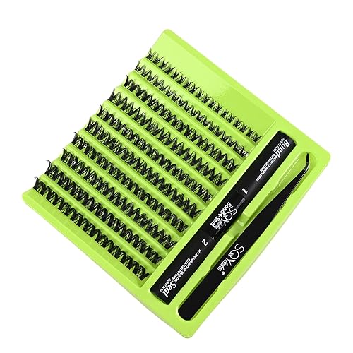 Miniatura 5 de SQYlashes Kit de extensiones de pestañas, racimos de pestañas individuales con unión de pestañas y sello, 90 unidades, rizo D, kit de pestañas