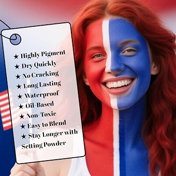 YBUETE Blue White Red Professional Body Paint, Oil-Based Face paint for Adult Halloween Cosplay SFX Makeup Spider-Man,Devil ,Waterproof Non-Toxic Face Paint for Sports Games and Stage Performances