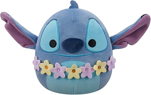 Squishmallows SQDI01088 Stitch avec chaîne de Fleurs 25 cm, Peluche Officielle J