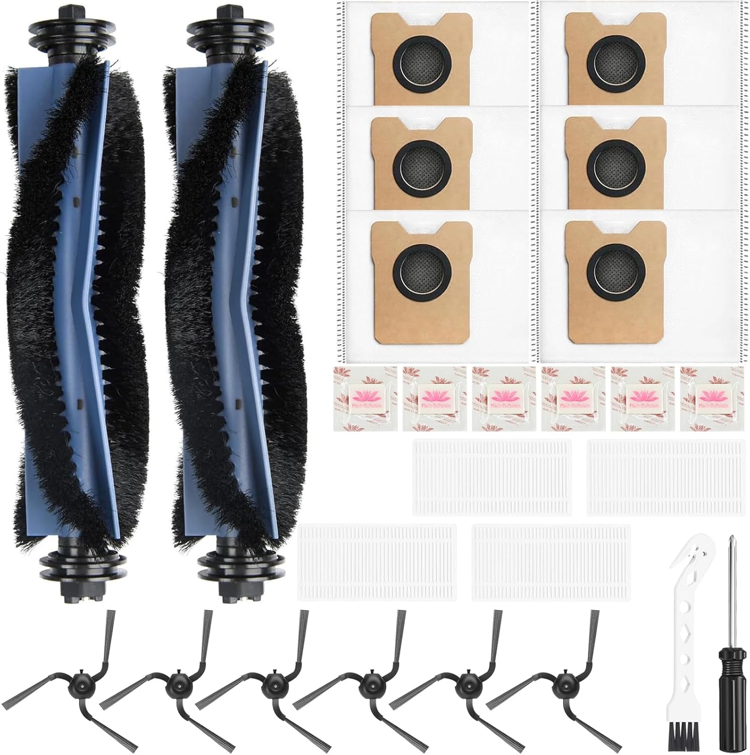 Pure Realm 26 Pack Replacement Accessories Compatible with eufy Robot Vacuum C10，2 Mainbrush 4 Filter 6 Dust Bag 6 Sidebrush 1Cleaning Brush 1Screwdriver,6Scented Stick