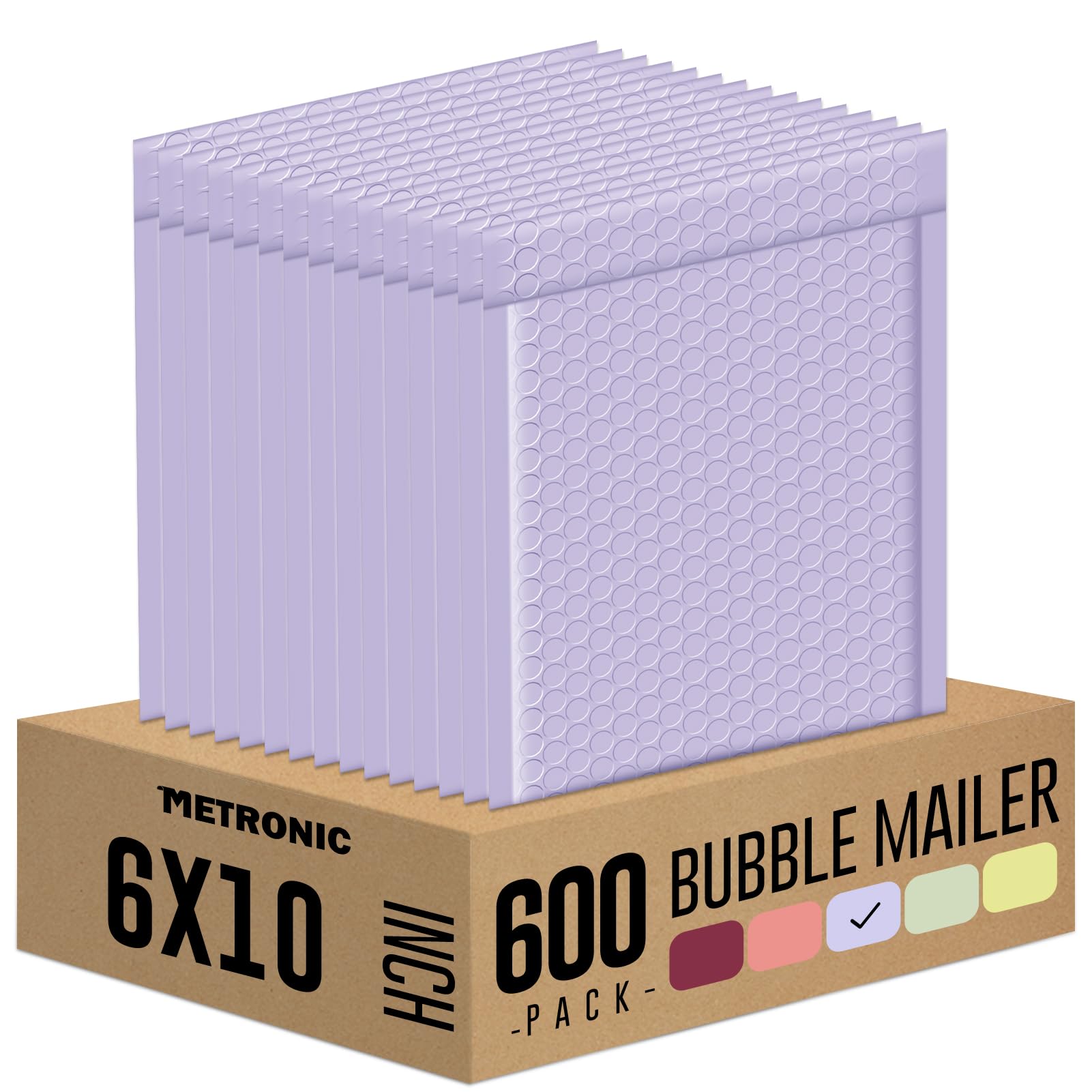 Metronic Bubble Mailers 6x10" 600 Pack Lilac Purple Padded Envelopes Bulk