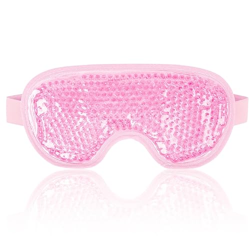 NEWGO Cooling Gel Cold Eye Mask for Puffy Eyes, Reusable Ice Pack with Soft Plush Backing for Dark Circles, Migraine, Stress Relief - Pink