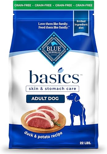 Blue Buffalo Basics - Alimento seco para perros adultos, sin cereales, dieta de ingredientes limitados, receta de pato, bolsa de 22 libras