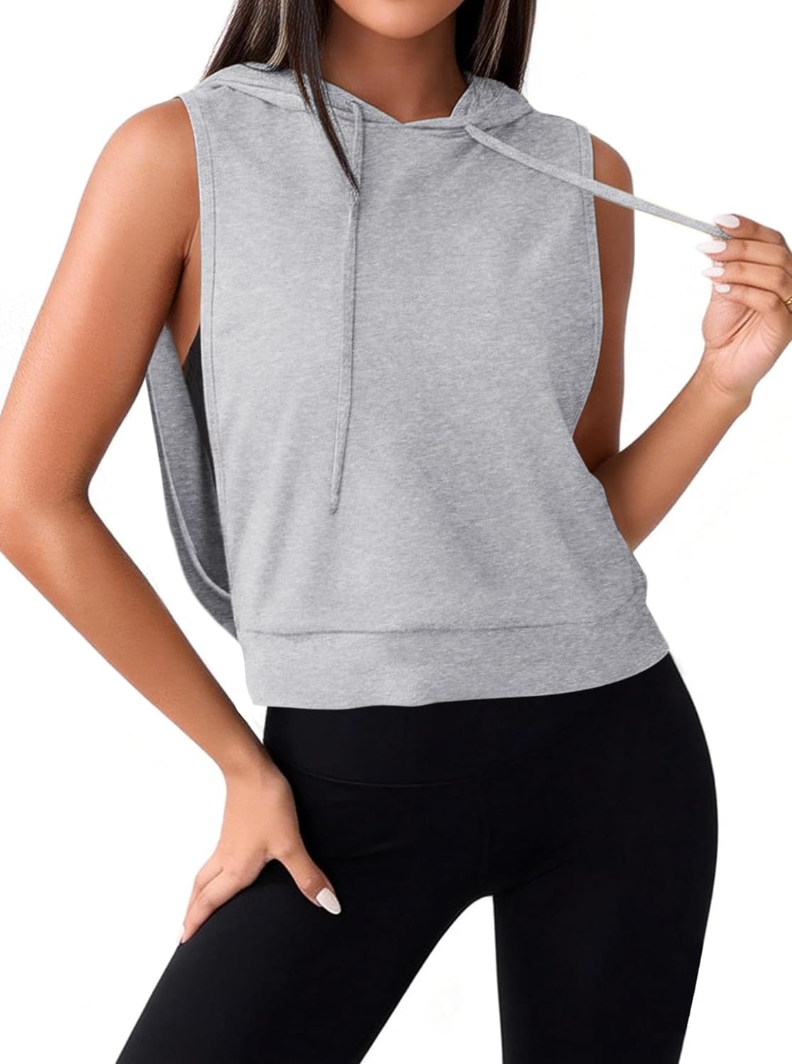 Avanova Womens Workout Shirts Sleeveless Hoodies Drawstring Open Side Gym Cropped Tank Top - Image 5