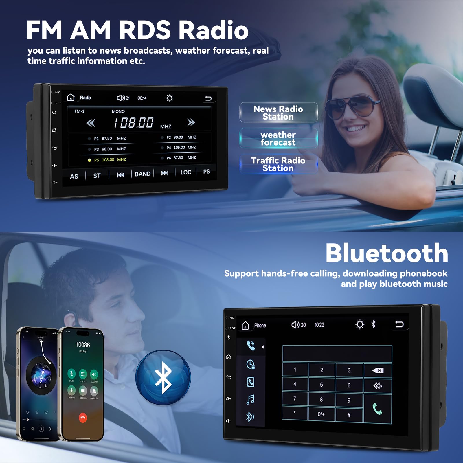 Autoradio 2 Din 7 Pollici Con Bluetooth, CarPlay E Android Auto, Telecamera Posteriore, Controllo Al Volante E Radio FM - Per Un'auto Sempre Connessa