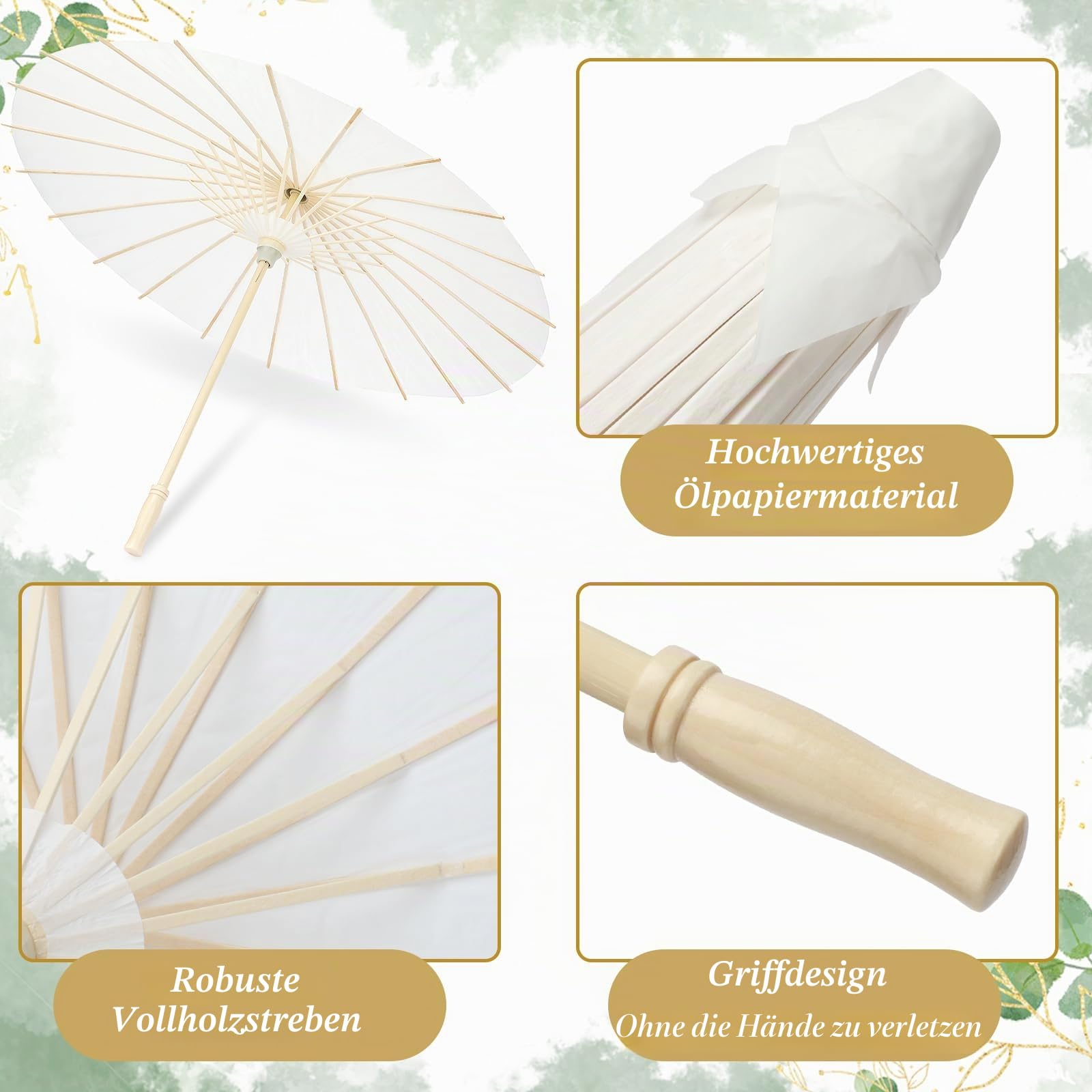 Papierschirme, chinesisch, japanisch, geöltes Papier, kleiner Papierschirm, DIY, Malerei, geöltes Papier, Sonnenschirm für Hochzeit, Brautparty, Dekoration, 60 cm, Weiß