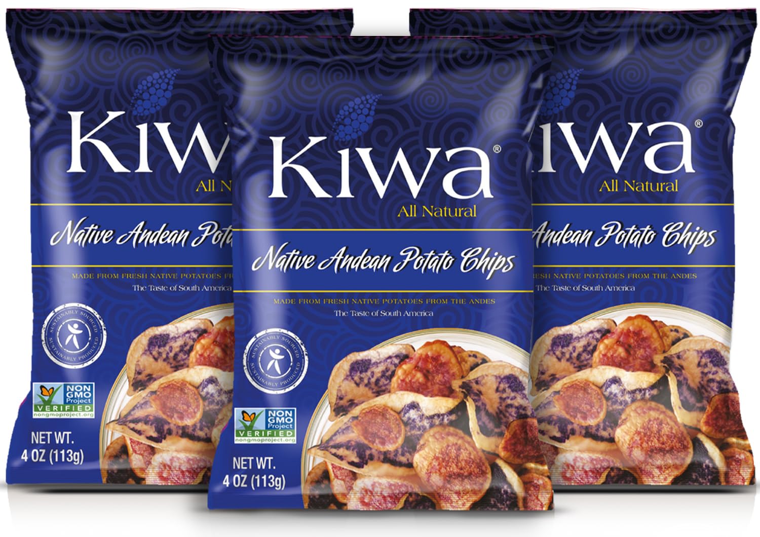 Native Andean Potato Chips 3-Pack – Gluten-Free, Vegan, Kosher, Non-GMO Snack – Made with Black Heart & Red Heart Potatoes, Palm Oil & Sea Salt – 4oz Bags (3 Count)