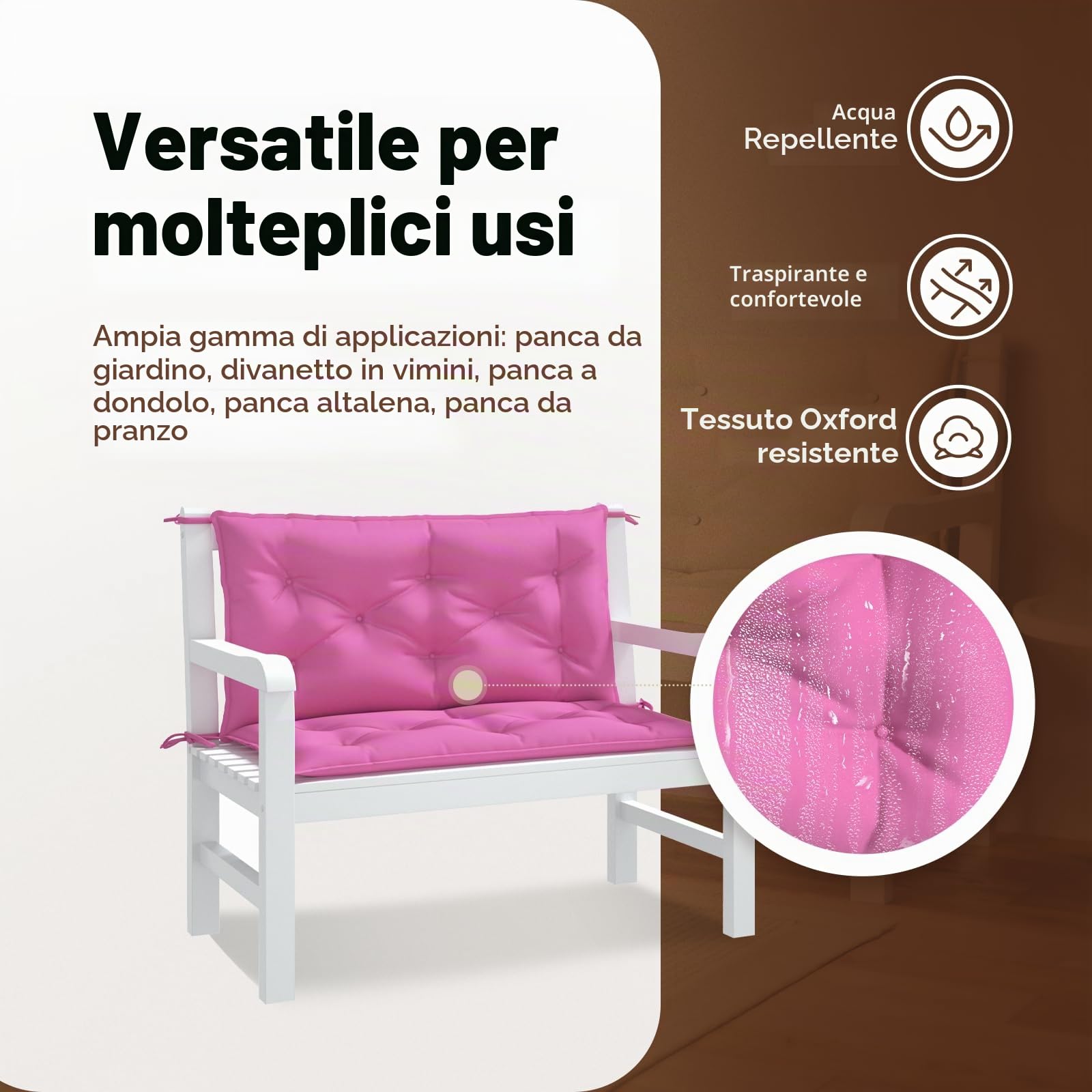 vidaXL Cuscini per Panca da Giardino 2 pz Rosa 100x50x7 cm in Tessuto