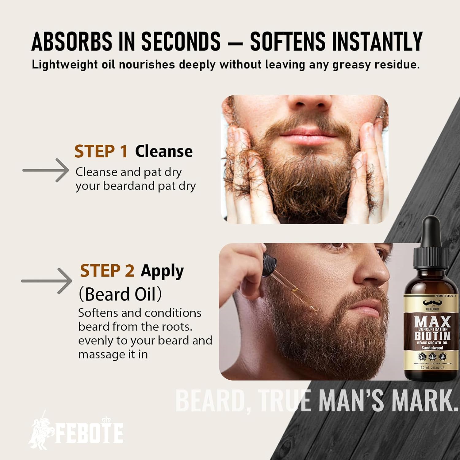 Biotin Beard Oil for Men Set – 2 Pack Unscented & Sandalwood Beard Oil Blended with Castor & Grape Seed Oil for Thicker, Softer, Moisturizing Beard – Gift for Father, Husband, Boyfriend – 4 oz - Image 8