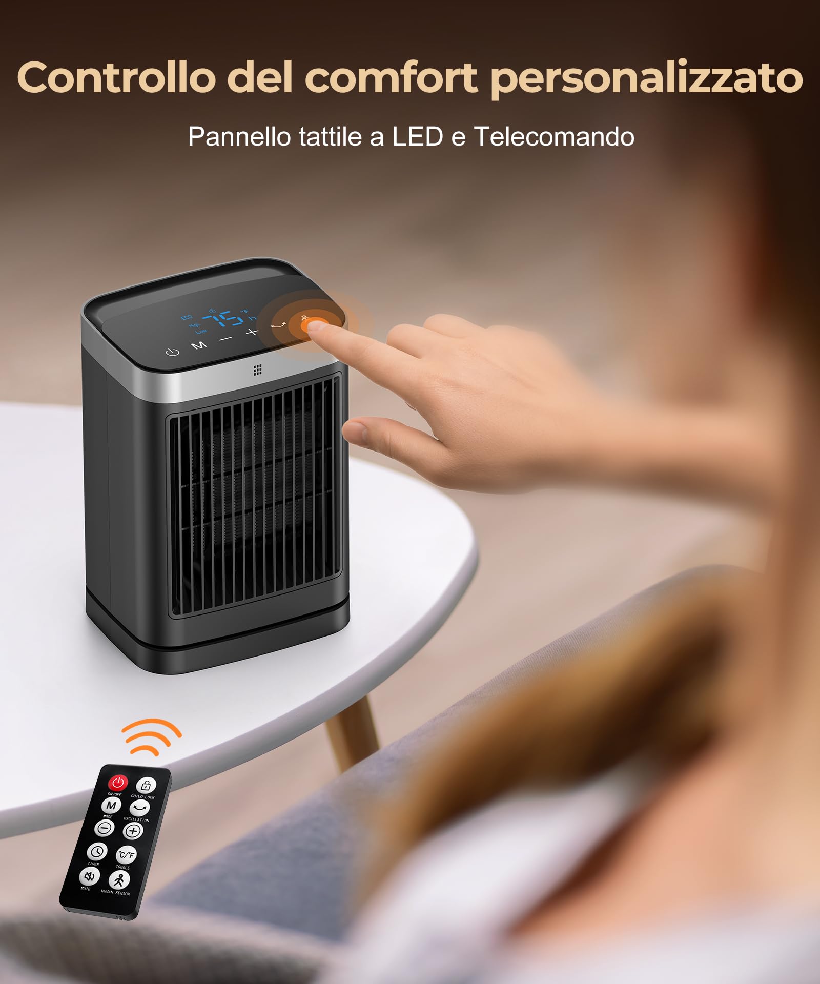 Stufetta Elettrica da Bagno, 2000W Termoventilatore con 3 Modalità, Telecomando, Protezione da Surriscaldamento e Ribaltamento, Timer 12 Ore, 70° Oscillazione, Para Dormitorios, Salones Oficinas