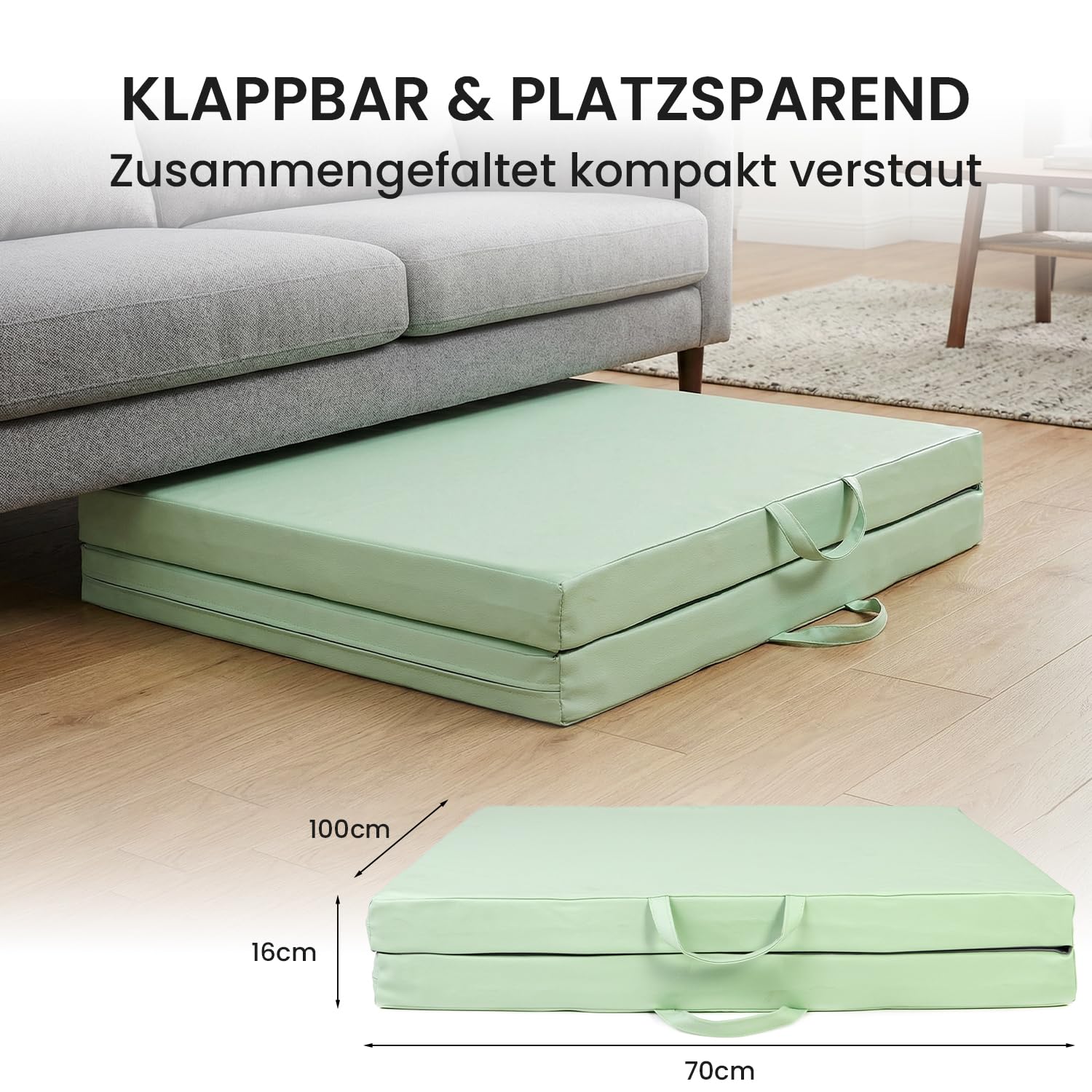 Jeflex – Esterilla plegable y esterilla de gimnasia plegable 1 vez – 200 x 70 x 8 cm – Fabricado en Alemania/esterilla de gimnasia portátil/ahorra espacio y esterilla de juego para habitación infantil