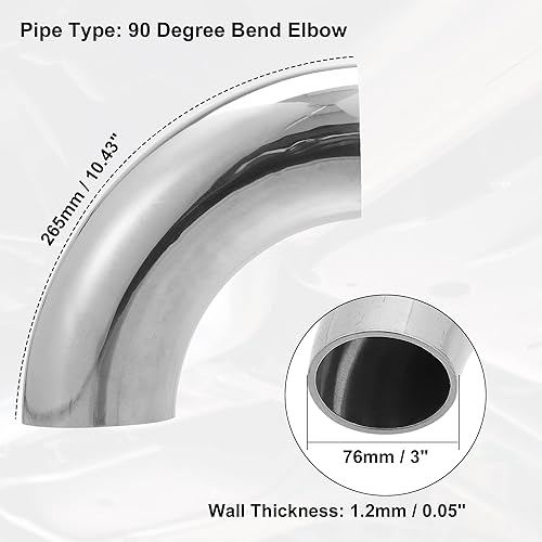Miniatura 3 de X AUTOHAUX 1 Uds. OD 3 pulgadas 90 grados mandril curva codo SS304 acero inoxidable tubo de escape para coche sistema de escape modificado 3