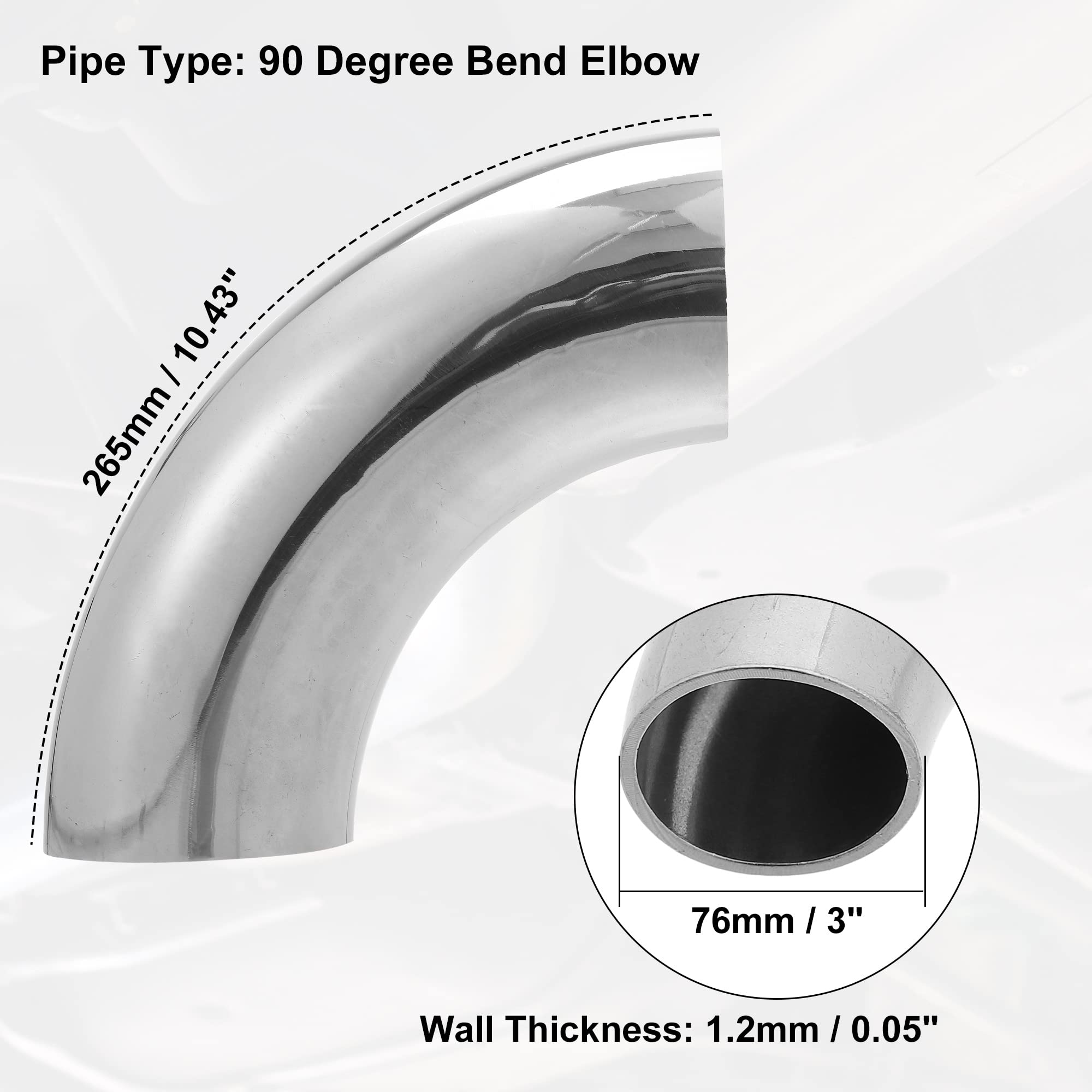 OSIDU 3 Inch 90° Mandrel Bend Elbow, SS304 Stainless Steel Bend Tube 90 Degree Exhaust Elbow Pipe - Thickness 16GA/.065" For Car Modified Exhaust