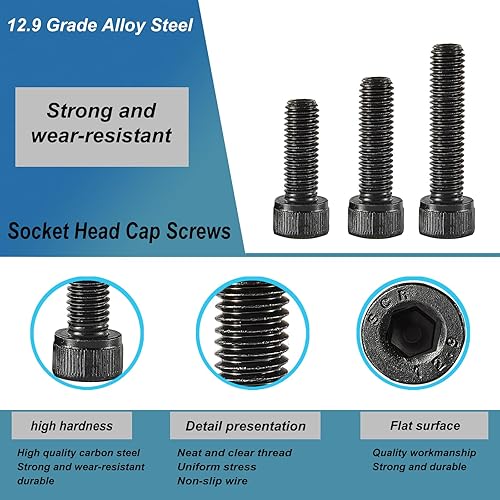 Miniatura 3 de Tornillos de cabeza hexagonal M6 x 1.575 in 1.772 in 1.969 in 2.165 in 2.362 in, acero de aleación de grado 12.9, acabado de óxido negro, unidad