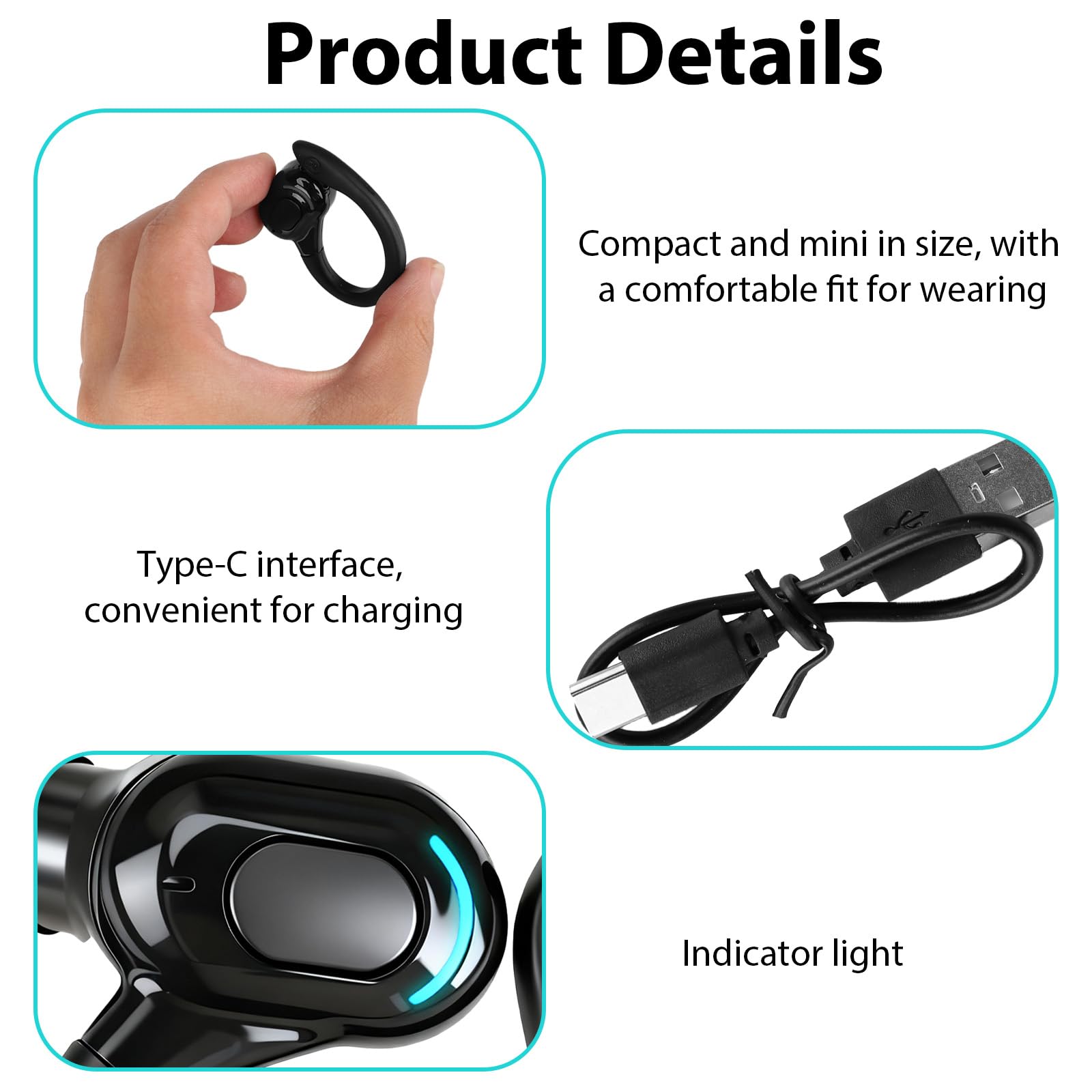 Oreillette Bluetooth sans Fil V5.2, Écouteur Mono Tour d'oreille 360° avec Micro Intégré, Main Libre Bluetooth 20h de Lecture pour iPhone Android PC Bureau Conduite Affaires Sport