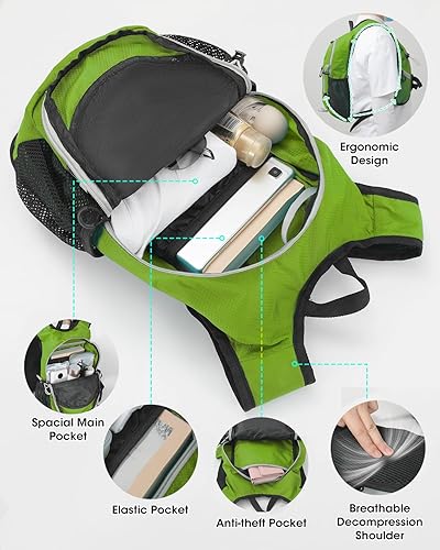 Miniatura 3 de Mochila de senderismo pequeña con soporte frontal para teléfono, mochila plegable con correa para el pecho y la cintura, mochila ligera para mujeres