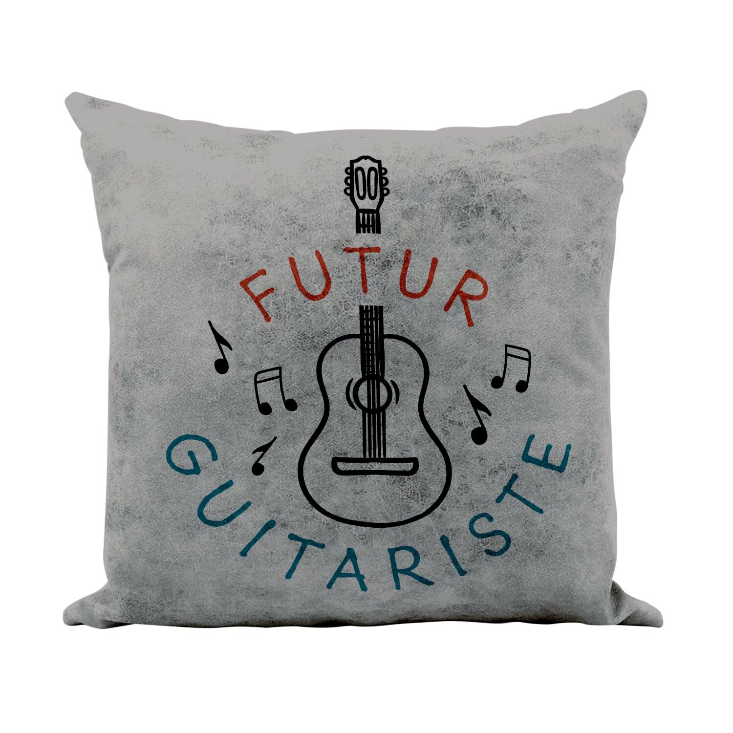 Coussin futur guitariste similicuir gris déco musique salon 40x40