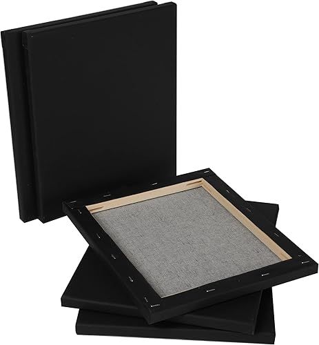 Miniatura 3 de Lienzo negro, 12 x 12 pulgadas, paquete de 6 lienzos negros 100% algodón imprimado sin ácidos para pintura, suministros de arte para verter