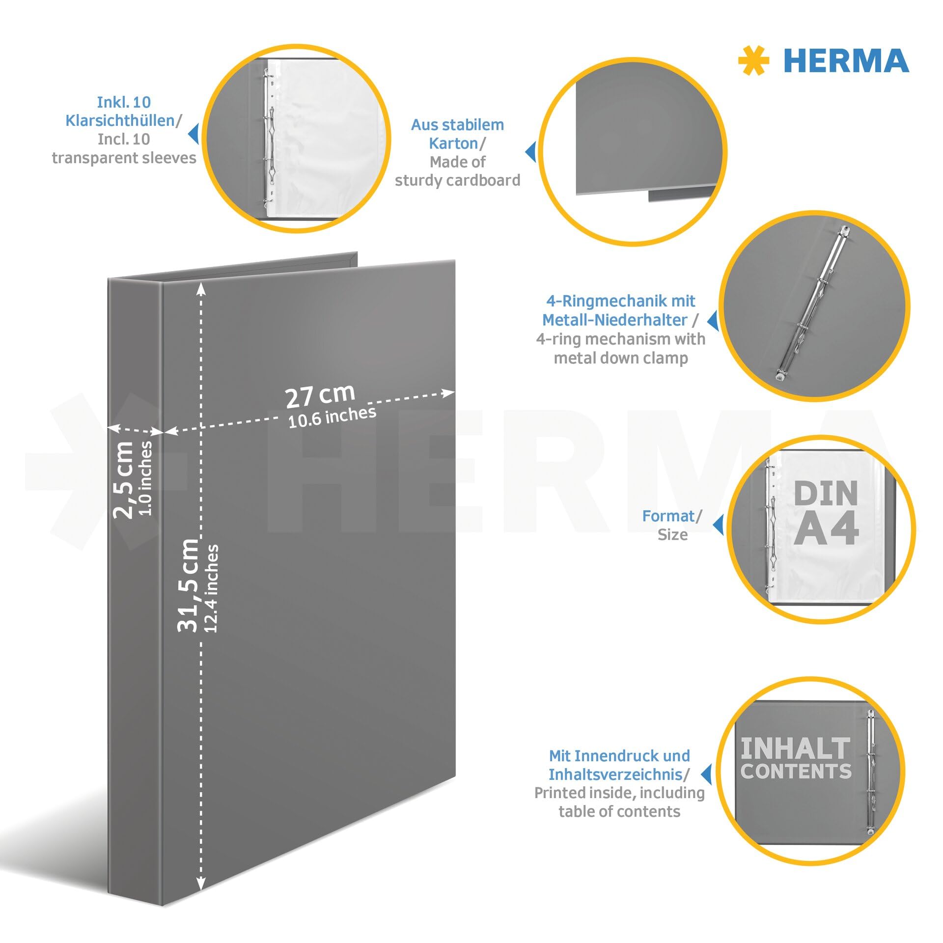HERMA Carpeta de certificados A4 con diseño de dinosaurios, 18 unidades, con 10 fundas transparentes para 20 certificados, certificados y documentos, con impresión interior, mecanismo de 4 anillas y