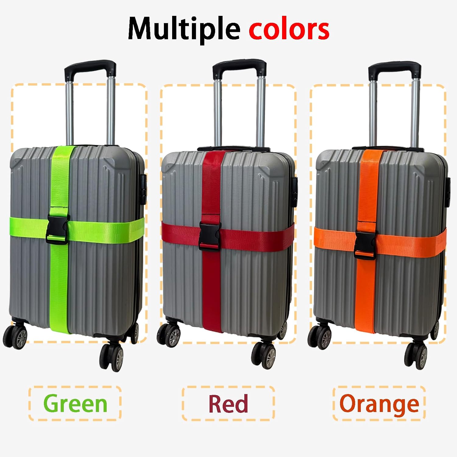 Polyhedron Luggage Straps - Heavy Duty Suitcase Strap, Luggage Belt Adjustable Travel Luggage Strap for Suitcases Briefcase & Travel Bags (2 Luggage Straps（Red）+ 1 Elastic Belt（Black）)