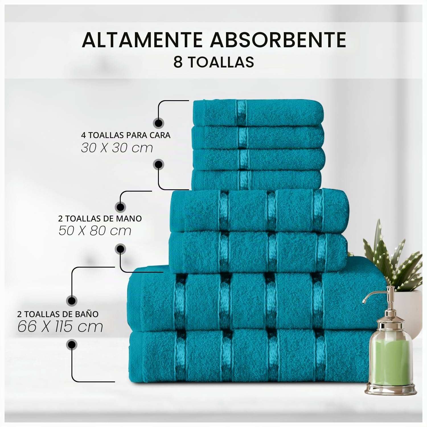 GC GAVENO CAVAILIA Boston Toalla, Algodón, Verde Azulado, 8Pc Bale Set, 8